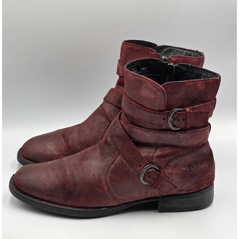 Born McMillan Womens 8M Red Distressed Leather Moto Ankle Boots Buckle - Picture 5 of 12